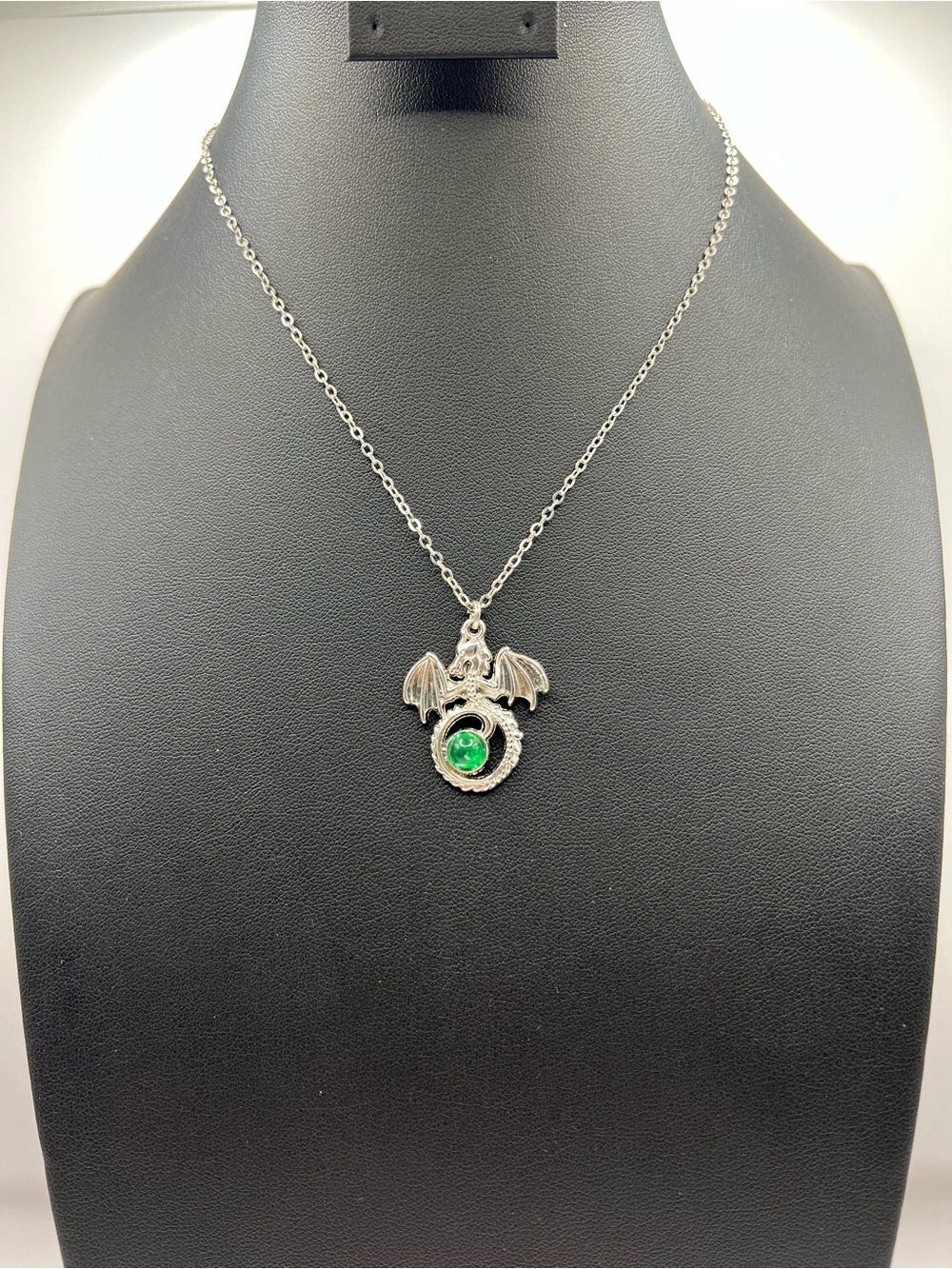 Fantasy Dragon Statement Necklace Emerald Green Orb